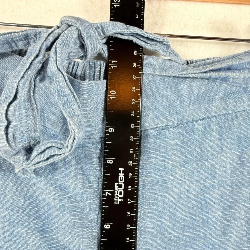 J. Crew Wide Leg Pants Womens 8 Blue Chambray Tie Waist Coastal Casual Travel
